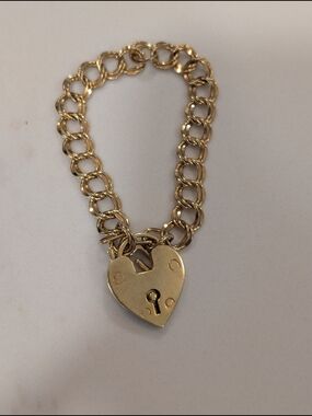 Vintage 12k GF Gold Filled Double Link Charm Bracelet w/ Padlock 7.25-in